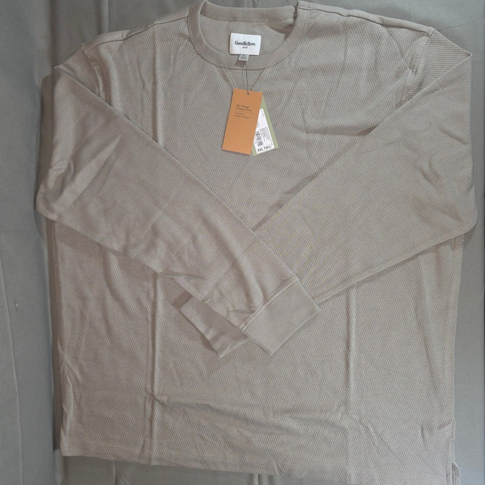 Goodfellow & Co Mens XXL Tall Vintage Textured Crew Long Sleeve Shirt Brown
